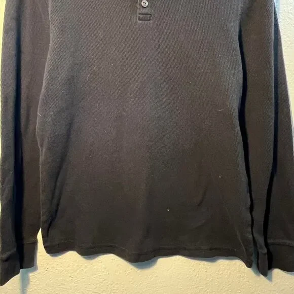 George Men's Black and Navy T-shirt Buttoned Collar  LongSleeve - Picture 3 of 7